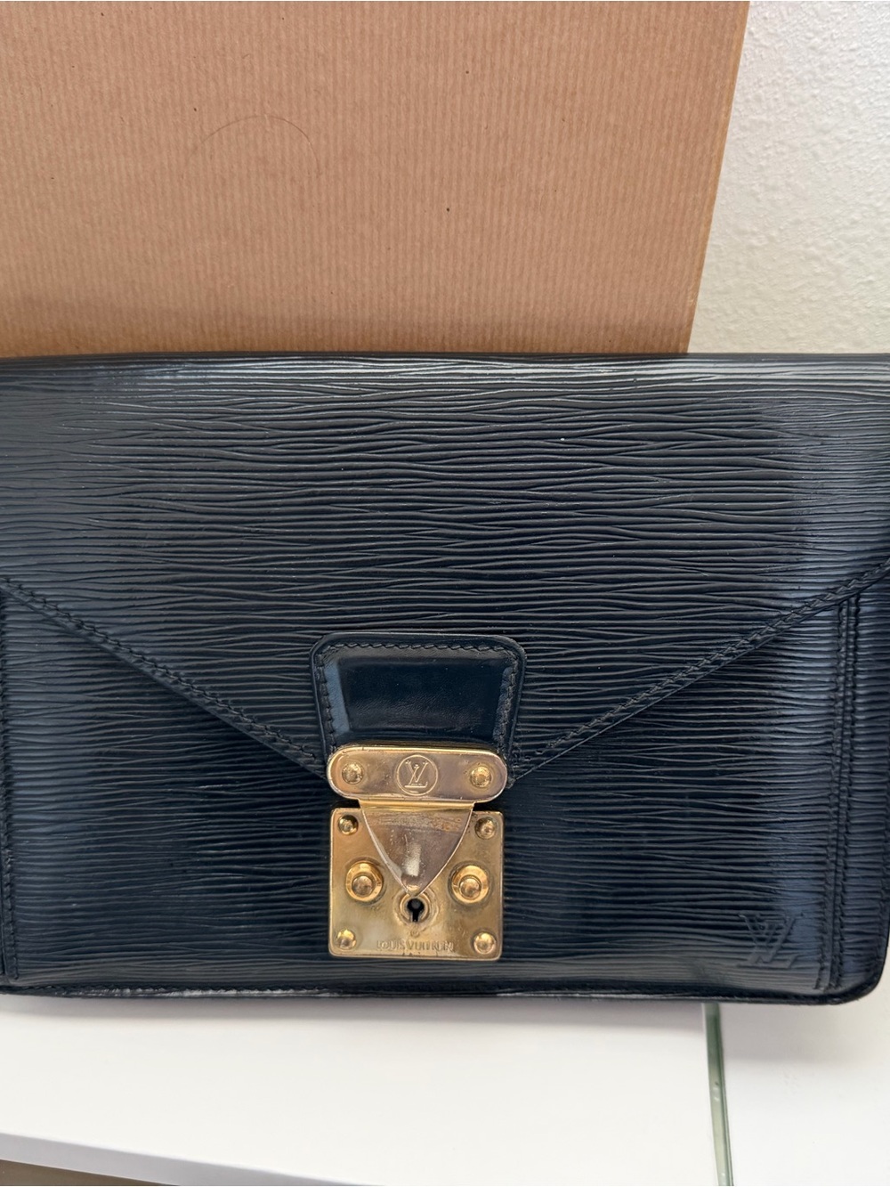 Louis Vuitton Black Epi Leather Lock-Front Envelope Clutch
